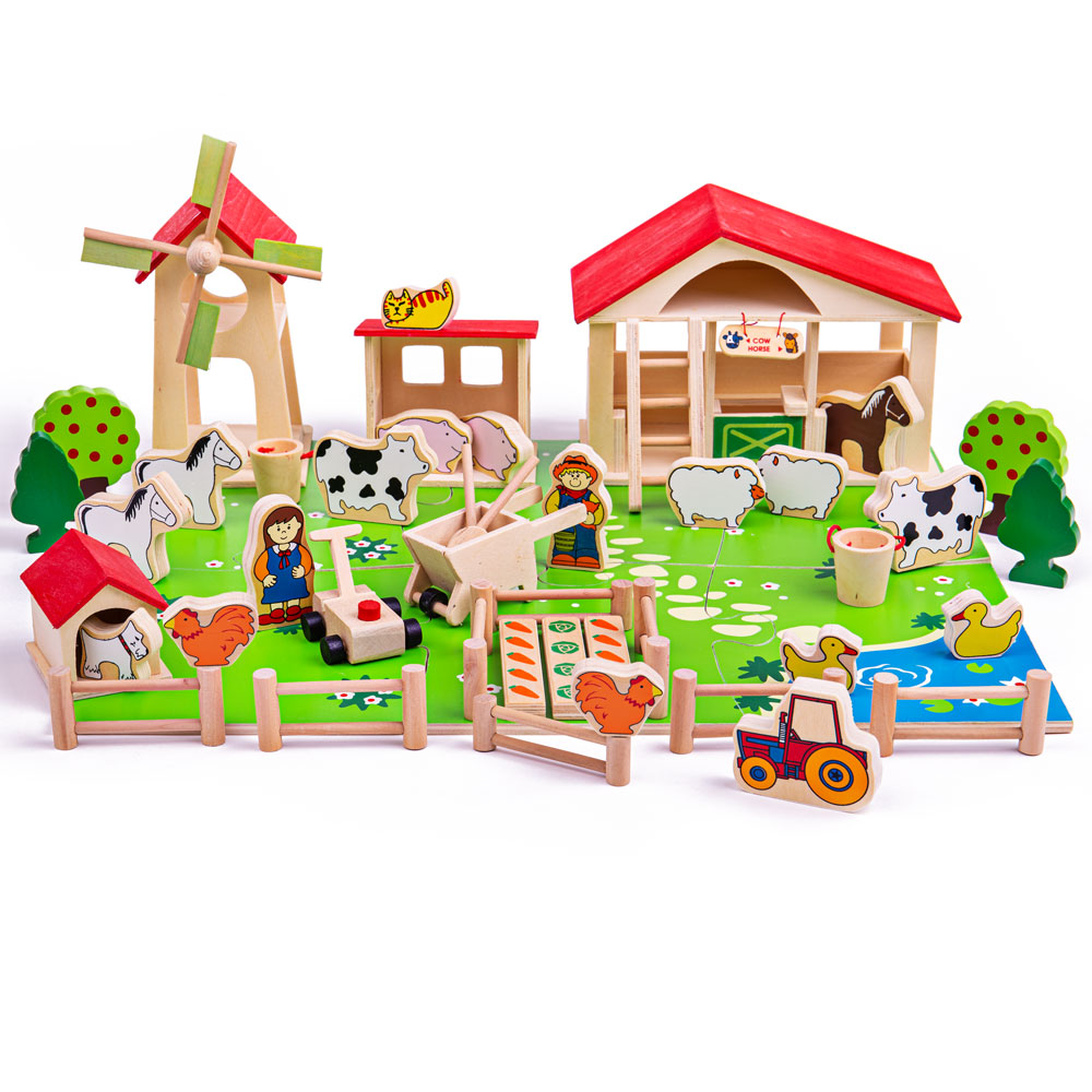 Bigjigs Toys Wooden Farm Playset Farmyard Animals Creative ...