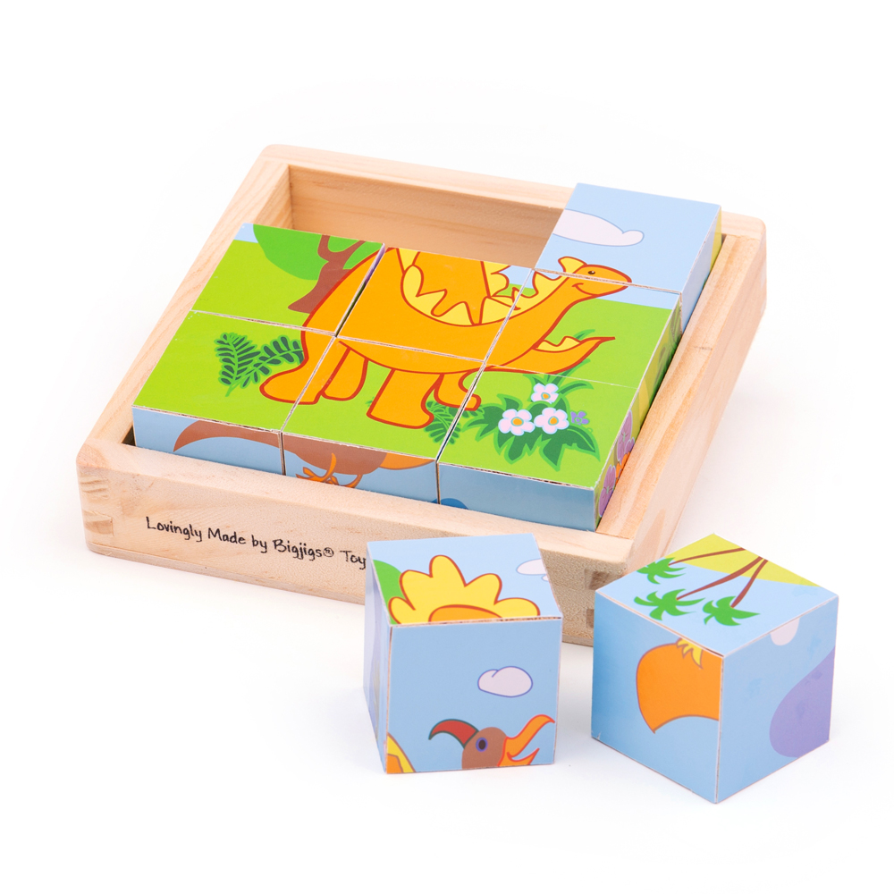 Bigjigs Toys Wooden Dinosaur Cube Chunky Jigsaw Puzzle Educational ...