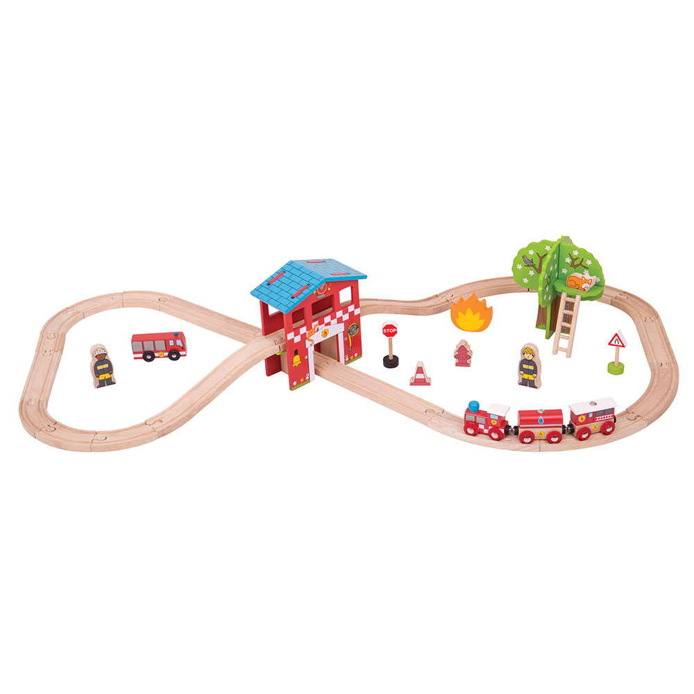 Bigjigs Rail Wooden Fire Emergency Station Train Track Play Set ...